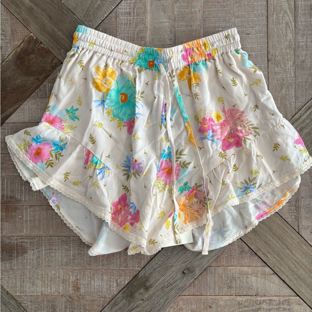 Spell High Waist White and Pink Shorts